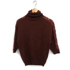 スピック&スパン Spick&Span タートルネック ニット セーター 五分袖 切替 レース 無地 ウール混 ブラウン 茶 /FT3