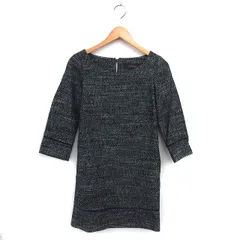 ジュエルチェンジズ Jewel Changes アローズ ツイード ワンピース ミニ フレア 七分袖 ボートネック コットン混 36 黒 ブラック /NT20