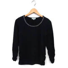 シューラルー SHOO・LA・RUE カットソー Tシャツ ギャザー ラウンドネック ビーズ装飾 長袖 L 黒 ブラック /NT24