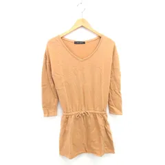 スパイラルガール SPIRALGIRL ワンピース スウェット ひざ丈 Vネック 裏起毛 七分袖 F ベージュ 茶 /TT