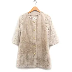 シップス SHIPS フェイクファー ノーカラー コート アウター ミドル丈 M ライトベージュ /FT16