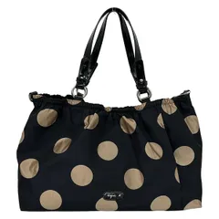 agnes b(アニエスベー) トートバッグ - 黒×ライトブラウン ドット柄