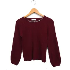 エニィスィス エニシス anySiS ケーブル編み ニット セーター 長袖 ビーズ装飾 ウール混 2 レッド 赤 /FT37