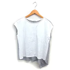 ブランベール blancvert バックロング カットソー ストライプ アシンメトリー ボートネック 透け感 コットン混 半袖 36 白 ホワイト グレー /NT25