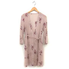 アプワイザーリッシェ Apuweiser-riche シアー ロング カーディガン 刺繍 リボン スリット 花柄 長袖 2 スモーキーピンク /NT14