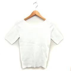 プラステ PLST 2WAY リブ ニット セーター ボートネック ストレッチ クロップド 透け感 五分袖 M 白 ホワイト /NT34