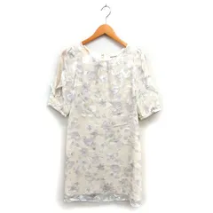 ミッシュマッシュ MISCH MASCH シアージャガード ワンピース フレア ひざ丈 花柄 フリル ボートネック 五分袖 38 オフホワイト /NT28