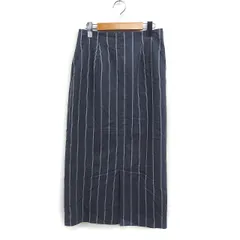 ナチュラルビューティーベーシック NATURAL BEAUTY BASIC ストライプ ナロースカート タイト ロング丈 スリット 麻混 M チャコールグレー /FT33