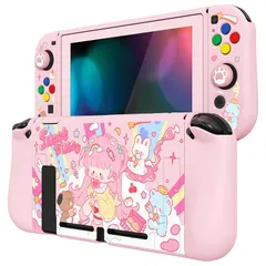 PlayVital ZealProtect Nintendo Switchに対応用ソフト保護シェル、switchに対応用フレキシブル保護カバー、スクリーン保護フィルム＆サムグリップキャップ＆ABXY方向ボタンキャップ付き【スイートタイム】 1