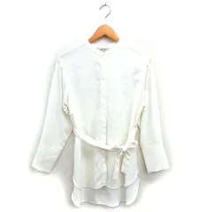 ナノユニバース nano universe シャツ ブラウス ロング スモールカラー リボン 透け感 比翼仕立て バックロング 長袖 38 オフホワイト /NT21