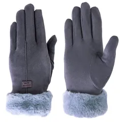 [BROWN PARKER] 手袋 レディース 冬 スマホ対応 防寒手袋 「可愛くて暖かいファー付」 (グレー) [グレー]