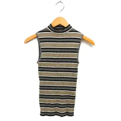 デプレ DES PRES トゥモローランド モックネック ニット カットソー ボーダー リブ ストレッチ ノースリーブ S ベージュ 黒 ブラック /NT28