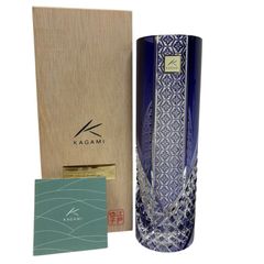 江戸切子 KAGAMI CRYSTAL 青色カットクリスタル花瓶 - メルカリ