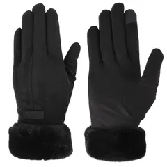 [BROWN PARKER] 手袋 レディース 冬 スマホ対応 防寒手袋 「可愛くて暖かいファー付」 (ブラック) [ブラック]