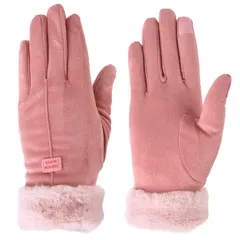 [BROWN PARKER] 手袋 レディース 冬 スマホ対応 防寒手袋 「可愛くて暖かいファー付」 (ピンク) [ピンク]
