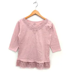 スタディオクリップ Studio Clip レース カットソー ブラウス ボートネック 七分袖 コットン 綿 M ピンク /NT26