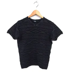 アズールバイマウジー AZUL by moussy ニット Vネック カットソー Tシャツ ジャガード 幾何学模様 コットン 綿 半袖 S 黒 ブラック /NT26