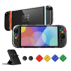 PlayVital クリアシリーズ Switch 2（2025）対応 透明ハードシェルケース ドック対応 傷防止タイプ グリップ付き保護カバー 折りたたみスタンド＆親指グリップ付属【クリア】 0