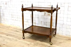 GMIH313〇アンティーク 木製ワゴン キャスター付き 2段 ティーワゴン サイドテーブル 英国クラシック 検) カリモク 飛騨産業