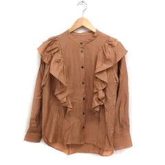 オペークドットクリップ OPAQUE.CLIP フリル シャツ ブラウス 長袖 バンドカラー 無地 36 S キャメル 茶 /FT19