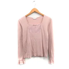 ピンクハウス PINK HOUSE カットソー Tシャツ 長袖 スクエアネック レース リボン コットン M ピンクベージュ /KT31