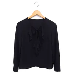 アナイ ANAYI シフォン フリル ブラウス リボン 透け感 無地 長袖 36 黒 ブラック /NT3