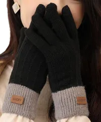 [Elixio] エリクシオ 手袋 あったか 暖かい レディース カジュアル てぶくろ ニット グローブ スマホ対応 裏起毛 防寒 防風 保温 柔らかい 伸縮性 可愛い 通勤 通学 自転車 バイク 冬 おしゃれ (ブラック) [ブラック]