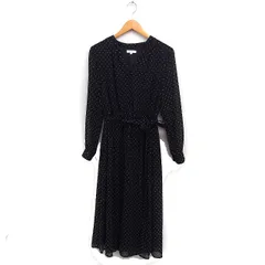 プラステ PLST 柄 フレア ワンピース 長袖 ロング ウエストリボン M ブラック 黒 /FT21