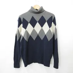 キャロウェイ CALLAWAY ゴルフ スポーツウエア ニット セーター 長袖 タートルネック アーガイル柄 グレー 紺 アイボリー ネイビー L
