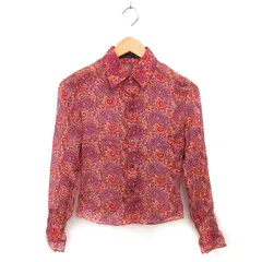 セオリー Theory ステンカラー ペイズリー柄 シルク シアーシャツ ブラウス 長袖 2 赤 レッド /NT28