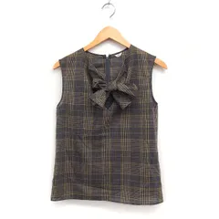 イエナ IENA チェック ブラウス ノースリーブ リボンネック ウール混 グレー 灰 /FT44