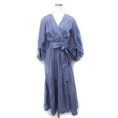 フレイアイディー FRAY I.D ストライプ ティアード ワンピース ロング丈 クロスVネック リボン コットン 綿 0 ブルー 青 /FT18