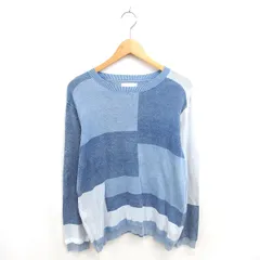 アーバンリサーチ サニーレーベル URBAN RESEARCH Sonny Label ニット セーター パッチワーク ボートネック 薄手 長袖 L ブルー 青 /TT