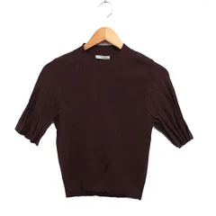 テチチ Te chichi リブ サマー ニット セーター 半袖 丸首 無地 F ブラウン 茶 /FT30