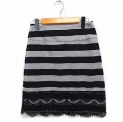 アズールバイマウジー AZUL by moussy ボーダー 台形スカート ミニ 裾レース M ブラック 黒 グレー 灰 /FT15