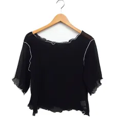 アプレジュール apres jour シアー メロー 楊柳 プルオーバー 配色ステッチ 半袖 F ブラック 黒 /FT35