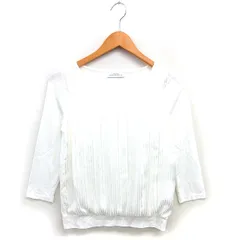 グリーンレーベルリラクシング ユナイテッドアローズ green label relaxing ブラウス シフォン タック ストライプ ボートネック 切替 コットン混 七分袖 白 ホワイト /NT8