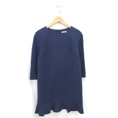 シンプリシテェ Simplicite ワンピース ロング ボートネック プルオーバー フレア 七分袖 38 ネイビー 紺 /TT