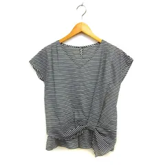 アナイ ANAYI フレンチスリーブ ボーダー Vネック ブラウス 透け感 タック 半袖 38 紺 ネイビー /NT20