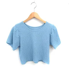 カスタネ Kastane カットソー Tシャツ ジャガード 丸首 薄手 半袖 F ブルー 青 /TT