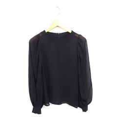 ジュノア JUNOAH ブラウス カットソー ノーカラー 透け感 薄手 長袖 M 黒 ブラック /TT