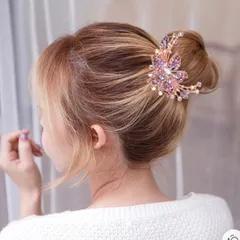髪飾り　花モチーフ　パーティ　卒業式　入学式 紫 ビジュー ラインストーン ヘアアクセサリー かんざし