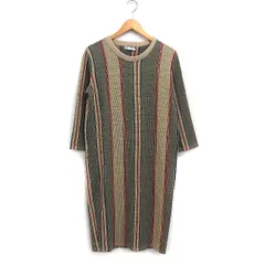 ザラ ZARA 配色 ニット ワンピース 7分袖 ロング丈 Iライン M ベージュ系 /FT29