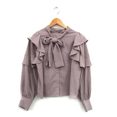 ナイスクラップ NICE CLAUP シャツ ブラウス 長袖 リボン フリル レース コットン シンプル F ベージュ /KT22