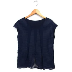 コムサデモード COMME CA DU MODE シフォン カットソー ボーダー フレンチスリーブ タック 切替 ラウンドネック 半袖 9 紺 ネイビー /NT15
