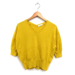 B&Y ユナイテッドアローズ BEAUTY&YOUTH ビューティー&ユース サマーニット セーター Vネック クロップド コットン 綿 ハイゲージ 七分袖 黄 イエロー /NT33