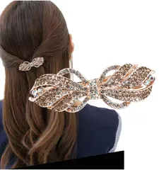 バレッタ ビジュー ストーン 金具 髪留め ヘアクリップ おしゃれ 大人 上品 ライン ゴールド HM-0115-R04-GD