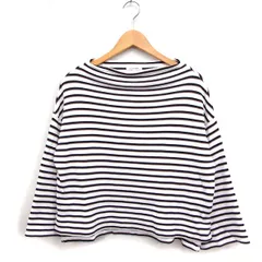 グローバルワーク GLOBAL WORK ボーダー ニット セーター 9分袖 モックネック コットン 綿 S ホワイト 白 /FT31