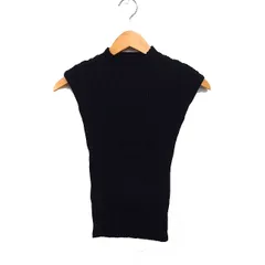 セゾンドパピヨン SAISON DE PAPILLON リブ ニット セーター ノースリーブ 無地 L ブラック 黒 /FT42