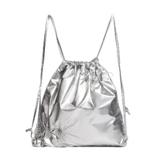 [Liebendo] ナップサック おしゃれ レディース メタリック リボン かわいい 大容量 防水 袋 軽量 折り畳み 乾湿分離 多機能 巾着袋 旅行 ナップザック ジム リュック 痛バッグ 痛バ 軽量 a4 (リボン, ブラック) [ブラック] [リボン]